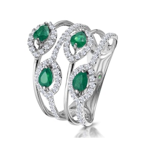 Emerald and Diamond Halo Statement Ring 18KW Gold - Asteria Collection