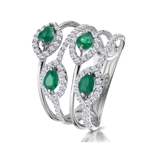 Emerald and Lab Diamond Halo Statement Ring 9KW Gold - Asteria - Image 1