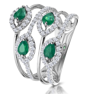 Emerald and Diamond Halo Statement Ring 18KW Gold - Asteria Collection