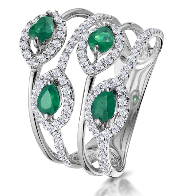 Emerald and Lab Diamond Halo Statement Ring 9KW Gold - Asteria - image 1