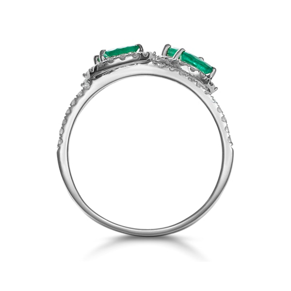 Emerald and Diamond Halo Statement Ring 18KW Gold - Asteria Collection - Image 3