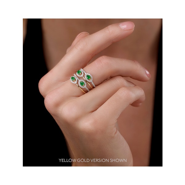 Emerald and Diamond Halo Statement Ring 18KW Gold - Asteria Collection - Image 2