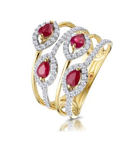 Ruby and Diamond Halo Statement Ring in 18K Gold - Asteria Collection