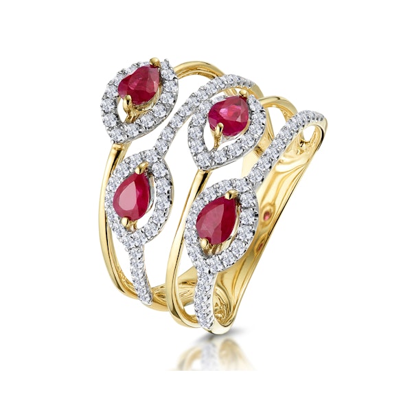 Ruby and Diamond Halo Statement Ring in 18K Gold - Asteria Collection - Image 1