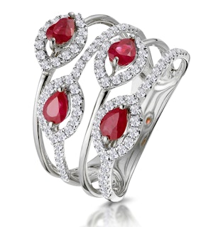 Ruby and Diamond Halo Statement Ring in 18KW Gold - Asteria Collection