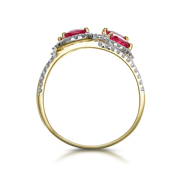 Ruby and Lab Diamond Halo Statement Ring in 9K Gold - Asteria - Image 3