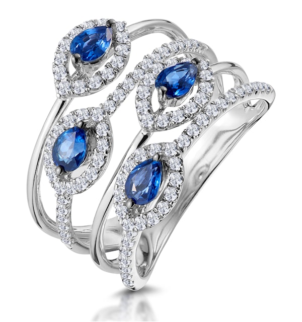 Sapphire and Lab Diamond Statement Ring in 9KW Gold - Asteria - image 1