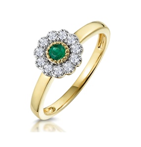 Emerald and Diamond Halo Ring in 18K Gold - Asteria Collection