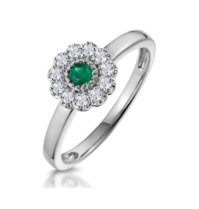 Emerald and Diamond Halo Ring in 18K White Gold - Asteria Collection