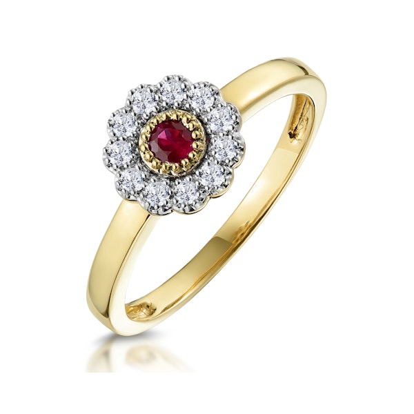 Ruby and Diamond Halo Ring in 18K Gold - Asteria Collection - Image 1