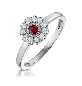 Ruby and Diamond Halo Ring in 18K White Gold - Asteria Collection
