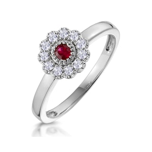 Ruby and Diamond Halo Ring in 18K White Gold - Asteria Collection