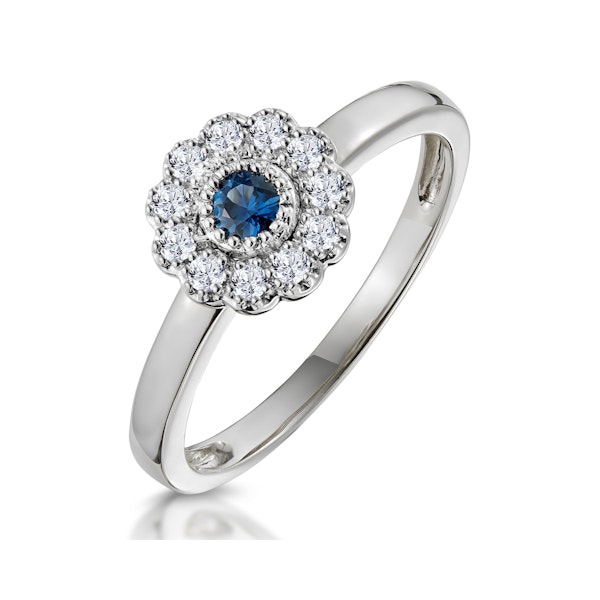 Sapphire and Diamond Halo Ring in 18K White Gold - Asteria Collection - Image 1