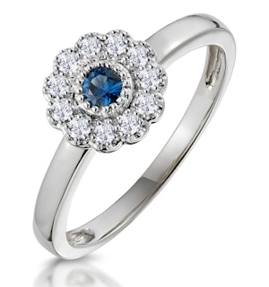 Sapphire and Diamond Halo Ring in 18K White Gold - Asteria Collection