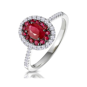 Ruby and Diamond Double Halo Ring 18K White Gold - Asteria Collection