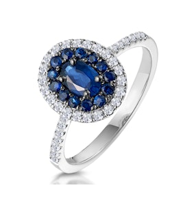 Sapphire and Lab Diamond Double Halo Ring 9KW Gold - Asteria