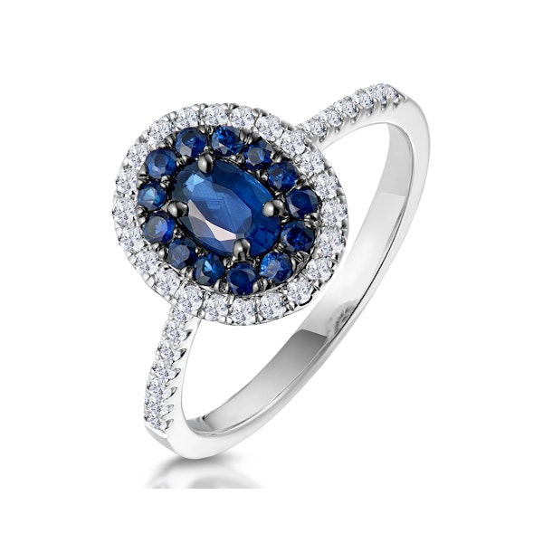 Sapphire and Diamond Double Halo Ring 18KW Gold - Asteria Collection - Image 1