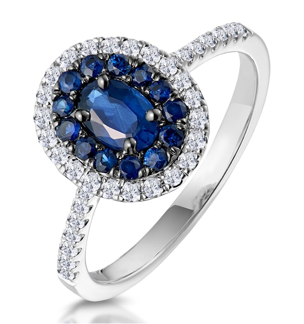 Sapphire and Diamond Double Halo Ring 18KW Gold - Asteria Collection - image 1