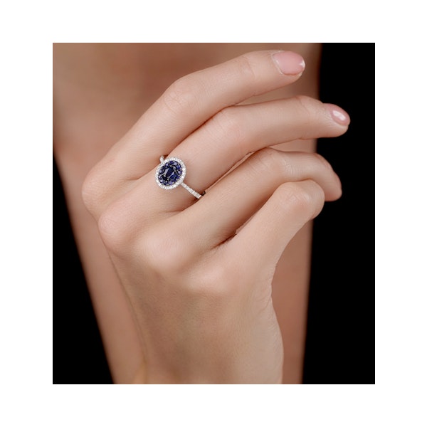Sapphire and Diamond Double Halo Ring 18KW Gold - Asteria Collection - Image 2