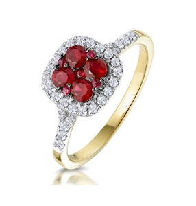 Ruby and Diamond Halo Square Ring in 18K Gold - Asteria Collection