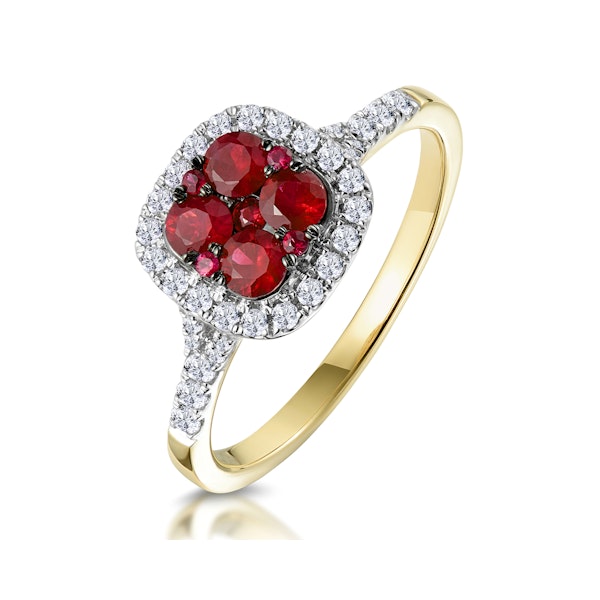Ruby and Diamond Halo Square Ring in 18K Gold - Asteria Collection - Image 1