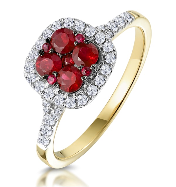 Ruby and Diamond Halo Square Ring in 18K Gold - Asteria Collection - image 1