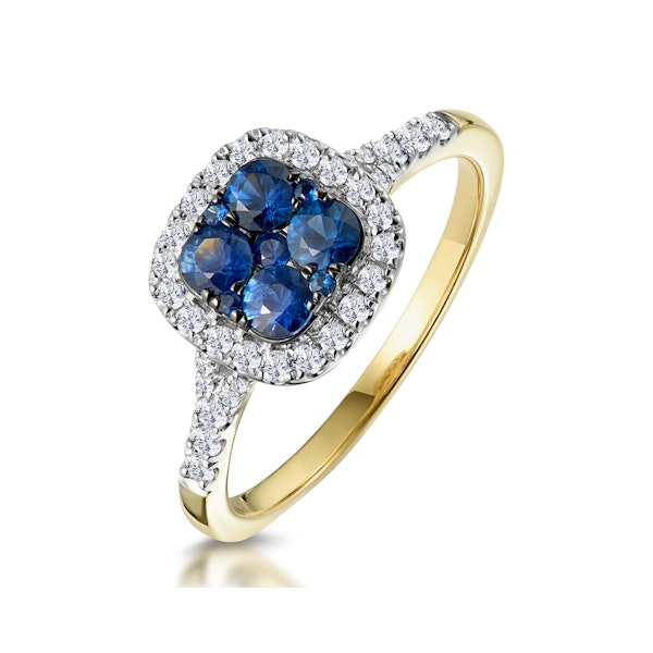 Sapphire and Diamond Halo Square Ring in 18K Gold - Asteria Collection - Image 1