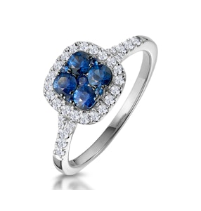 Sapphire and Lab Diamond Halo Square Ring 9KW Gold Asteria Collection