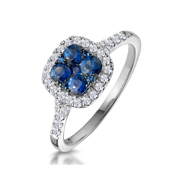 Sapphire and Diamond Halo Square Ring 18KW Gold Asteria Collection - Image 1