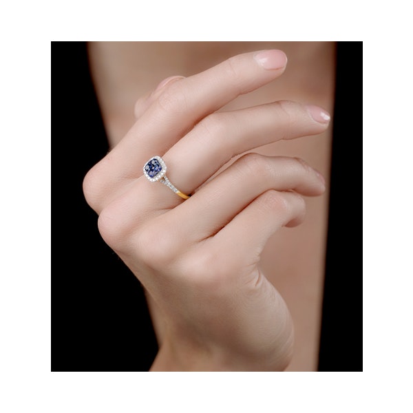 Sapphire and Diamond Halo Square Ring in 18K Gold - Asteria Collection - Image 2
