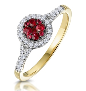 Ruby and Diamond Halo Circle Ring in 18K Gold - Asteria Collection
