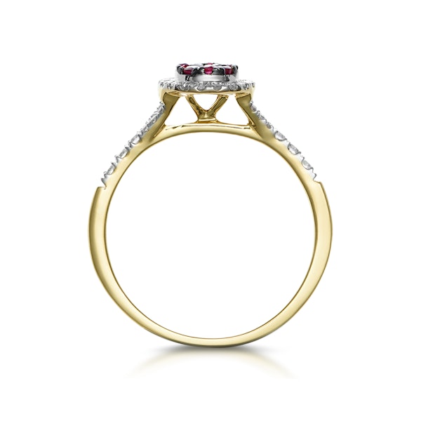 Ruby and Diamond Halo Circle Ring in 18K Gold - Asteria Collection - Image 3