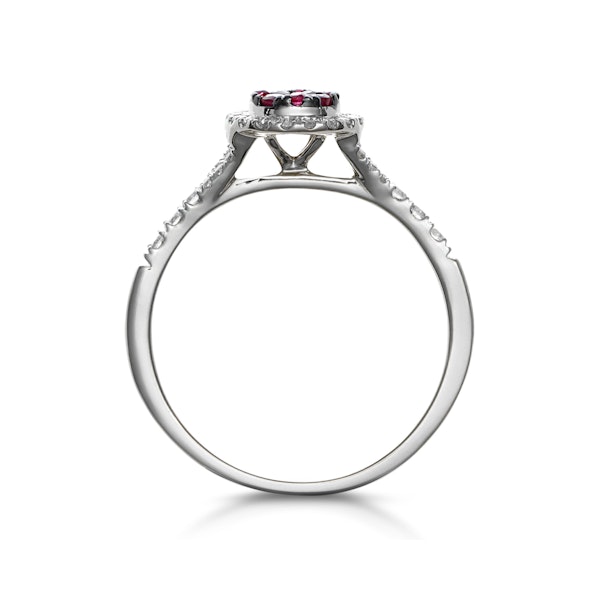 Ruby and Diamond Halo Circle Ring 18K White Gold - Asteria Collection - Image 3