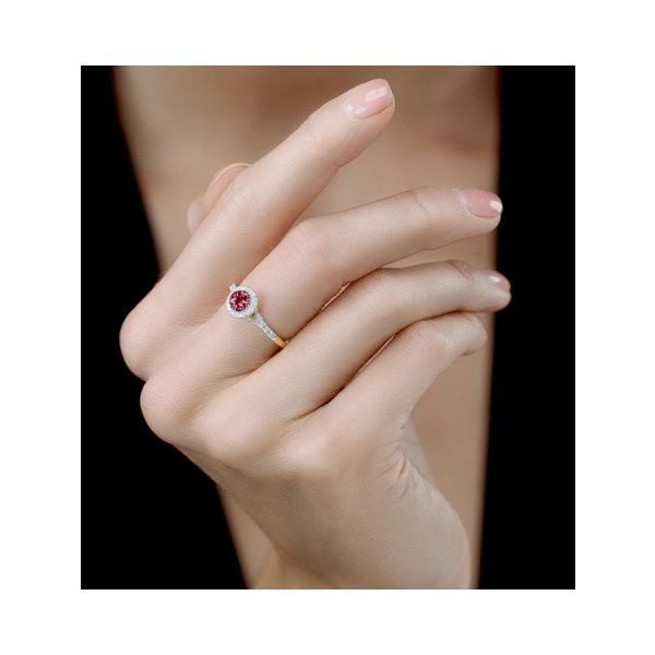 Ruby and Diamond Halo Circle Ring in 18K Gold - Asteria Collection - Image 2