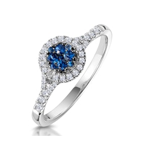 Sapphire and Diamond Halo Circle Ring 18KW Gold - Asteria Collection