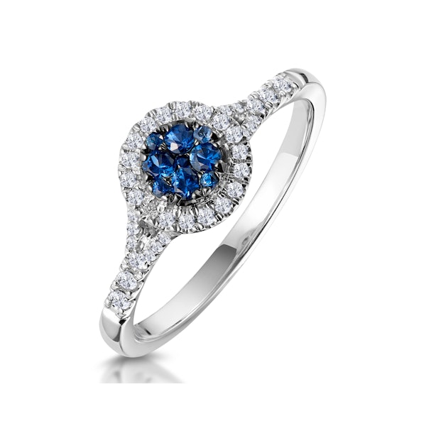Sapphire and Diamond Halo Circle Ring 18KW Gold - Asteria Collection - Image 1
