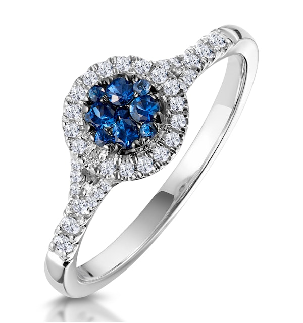Sapphire and Lab Diamond Halo Circle Ring 9KW Gold - Asteria - image 1