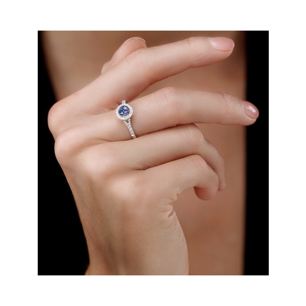 Sapphire and Diamond Halo Circle Ring 18KW Gold - Asteria Collection - Image 2