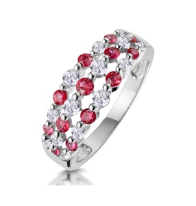 Ruby and Diamond 3 Row Ring in 18K White Gold - Asteria Collection