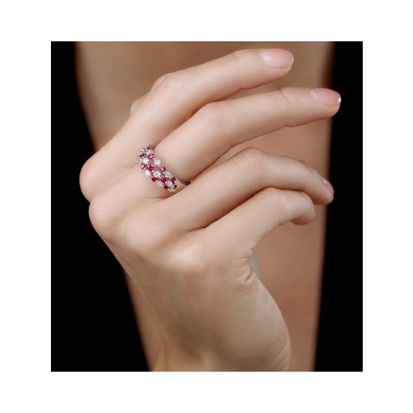 Ruby and Lab Diamond 3 Row Ring in 9K White Gold - Asteria Collection - Image 2