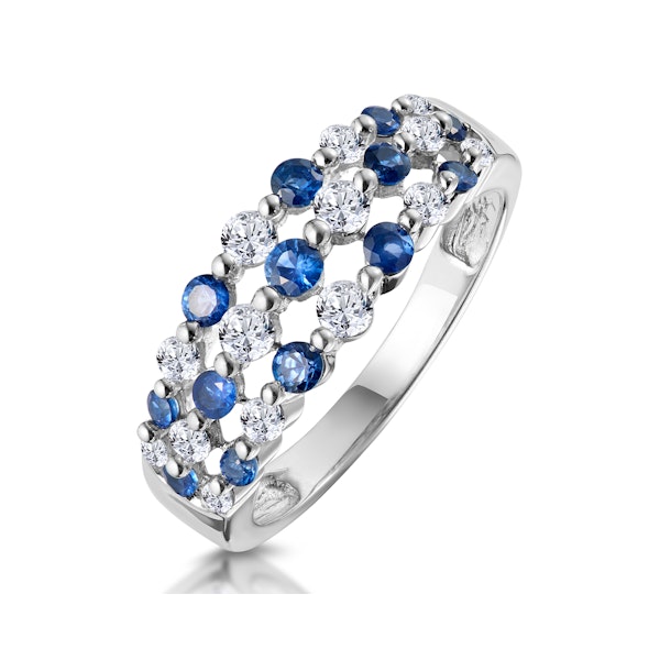 Sapphire and Lab Diamond 3 Row Ring in 9K White Gold - Asteria - Image 1