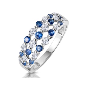 Sapphire and Lab Diamond 3 Row Ring in 9K White Gold - Asteria