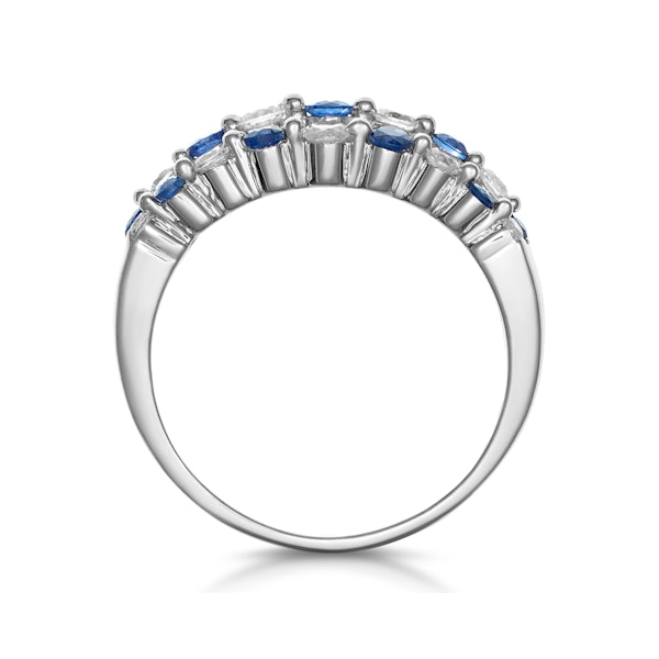 Sapphire and Lab Diamond 3 Row Ring in 9K White Gold - Asteria - Image 3
