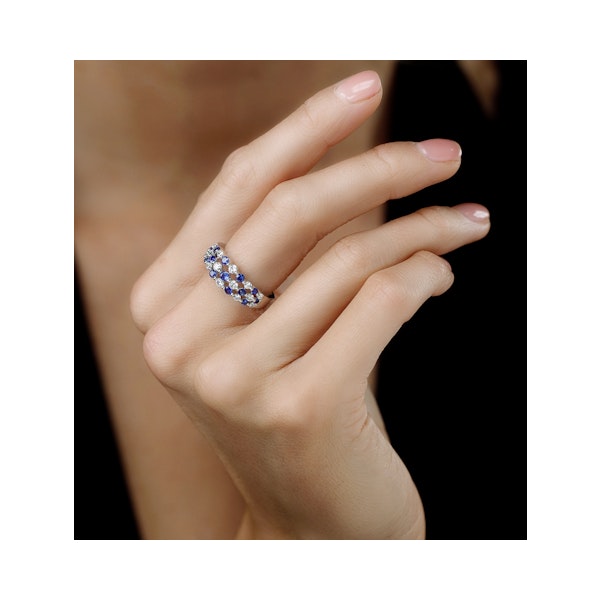 Sapphire and Diamond 3 Row Ring in 18K White Gold - Asteria Collection - Image 2