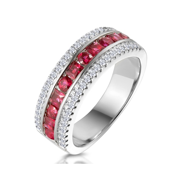 1ct Ruby and Diamond Eternity Ring 18K White Gold - Asteria Collection - Image 1