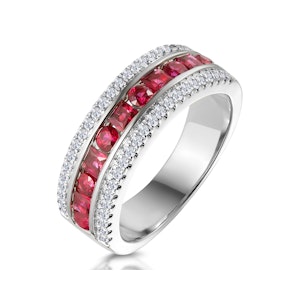1ct Ruby and Diamond Eternity Ring 18K White Gold - Asteria Collection