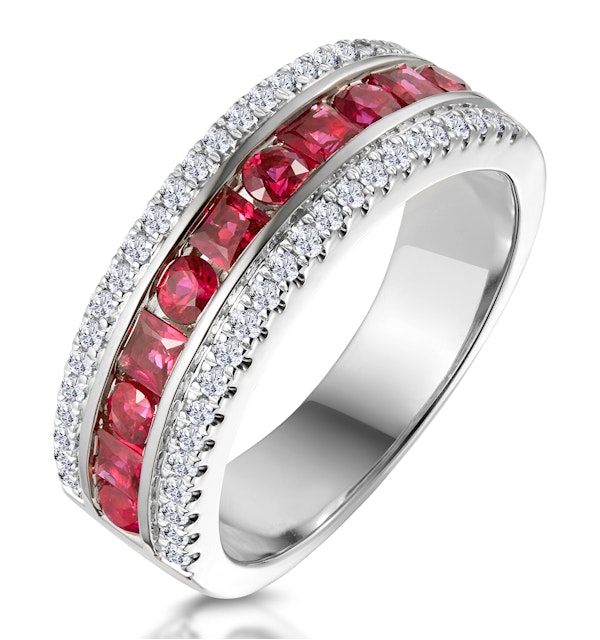 1ct Ruby and Diamond Eternity Ring 18K White Gold - Asteria Collection - image 1