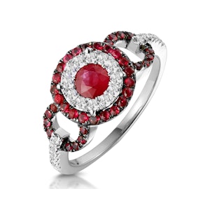 0.90ct Ruby and Diamond Circles Ring in 18KW Gold - Asteria Collection