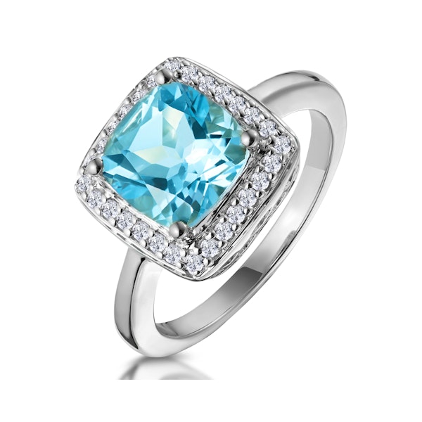 2ct Blue Topaz and Lab Diamond Ring 9K White Gold - Asteria - Image 1