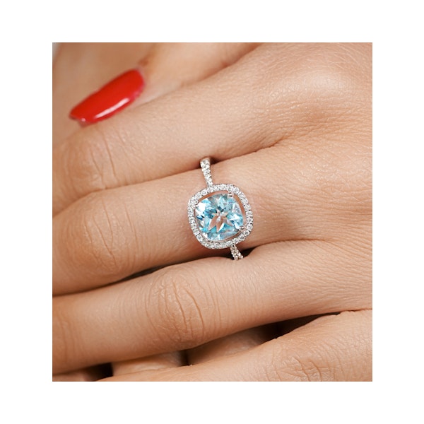 2ct Blue Topaz and Diamond Shoulders Asteria Ring in 18K White Gold - Image 4
